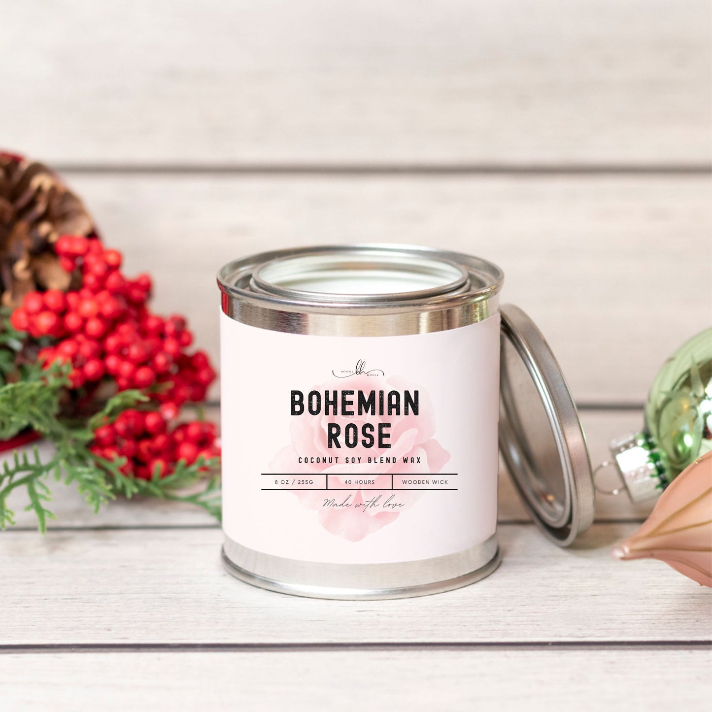 Bohemian Rose Paint Can Candle (8 oz) - Boone House