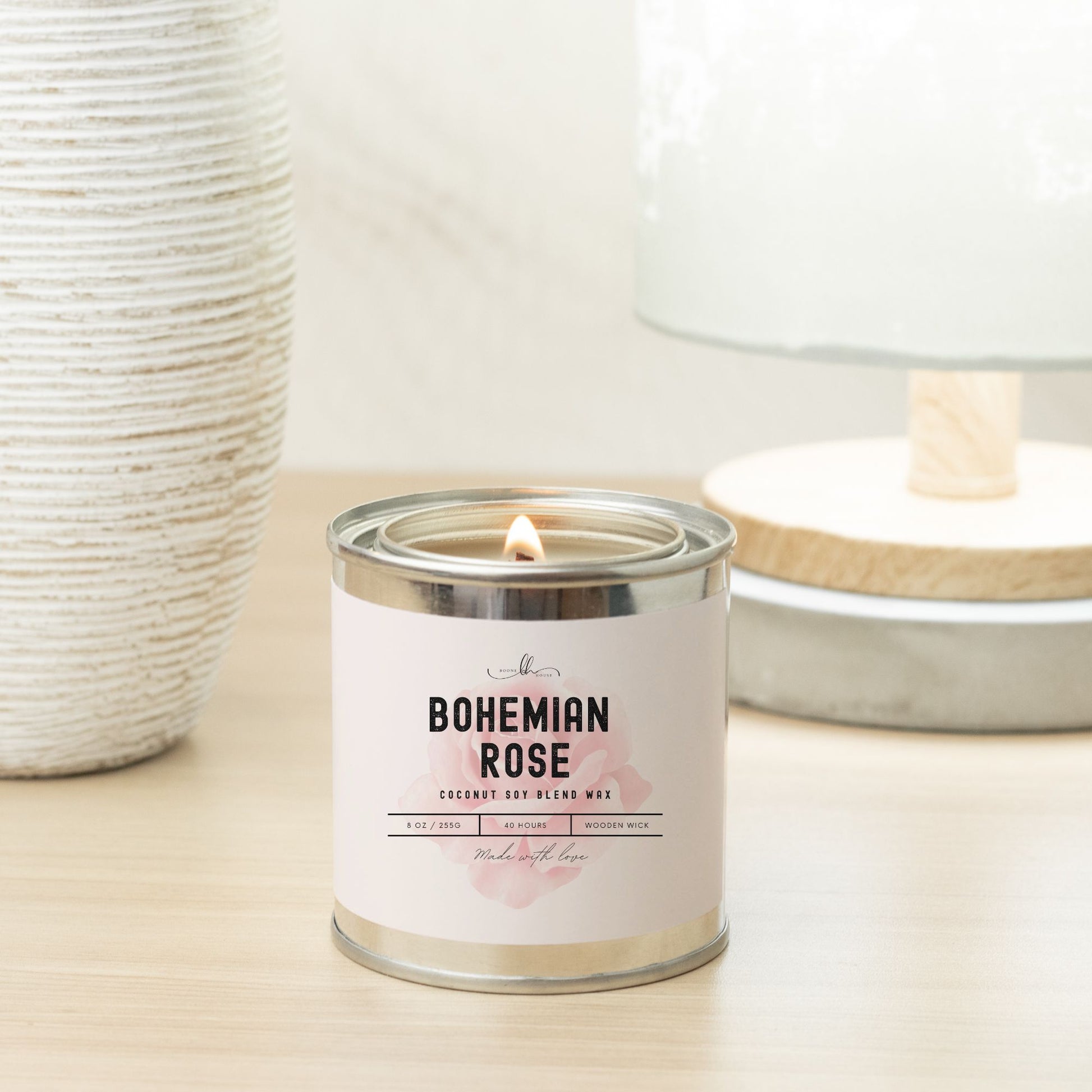 Bohemian Rose Paint Can Candle (8 oz) - Boone House